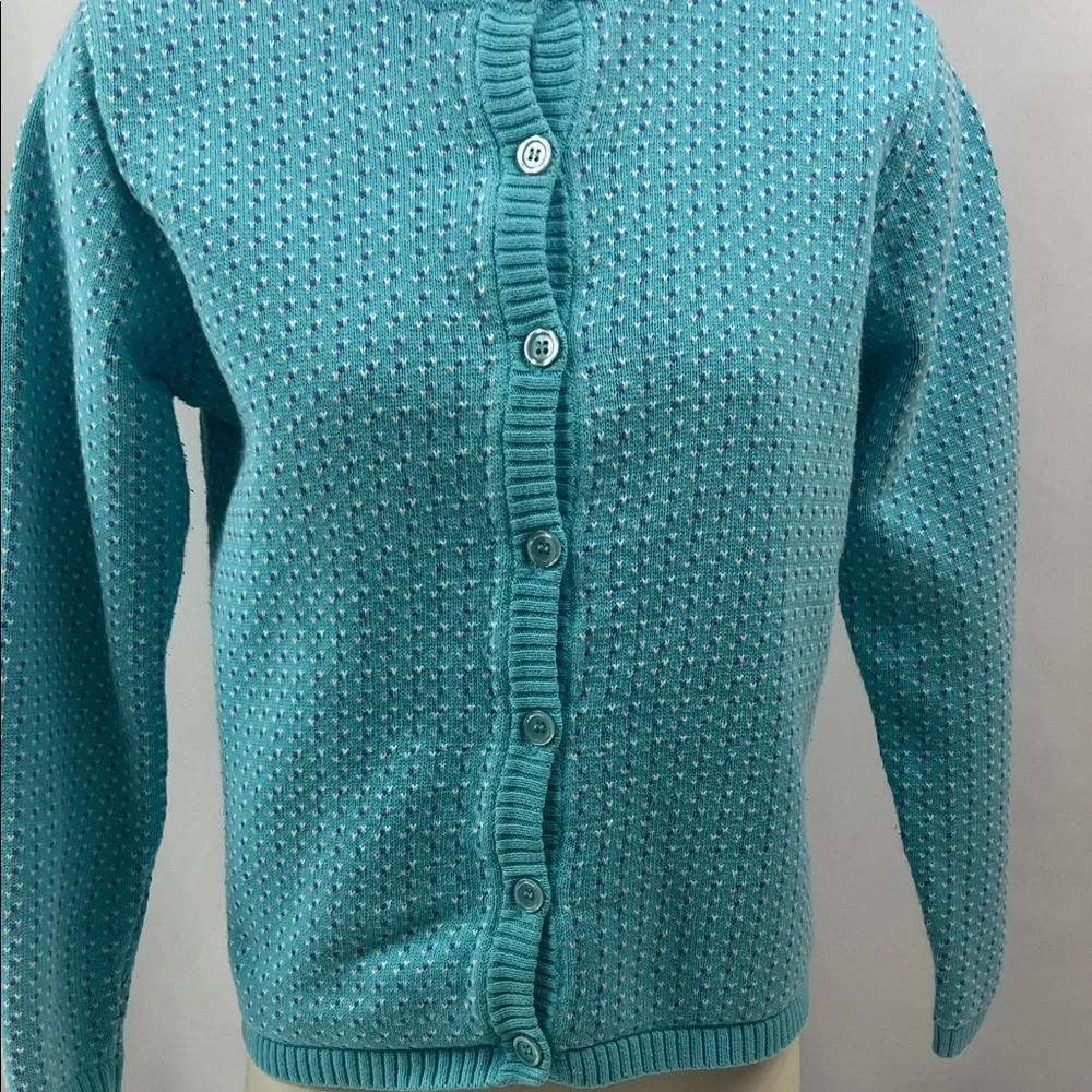 Vintage‎ L.L. Bean Women's Teal  Heart Design Cottagecore Cardigan Size Small